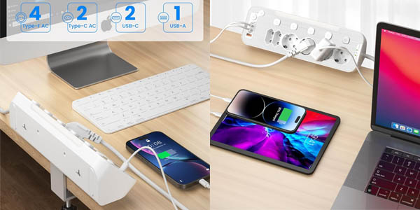 Regleta de escritorio Kiykzi con 6 tomas, 2x USB-C y USB