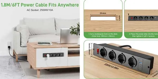 Regleta de mesa empotrable con USB-C oferta