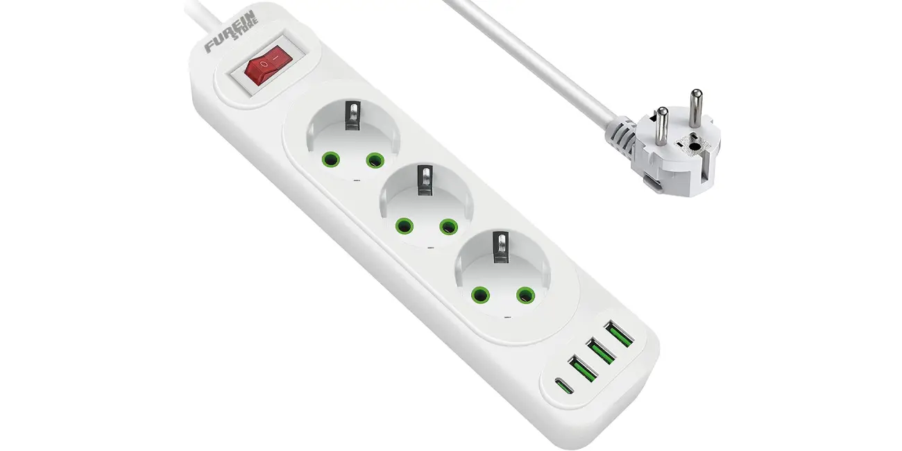 Regleta múltiple FUREINSTORE con 3 tomas, 3x USB y USB-C