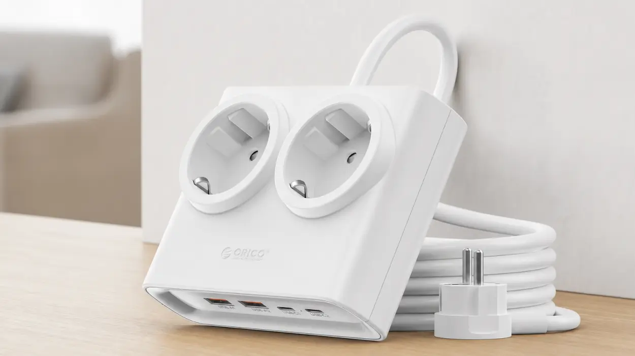 Regleta plana ORICO PowerBrick GAN 25W con 2 enchufes y 4 USB