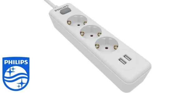 Regleta Philips SPN3032WA/10 de 3 tomas y 2x USB
