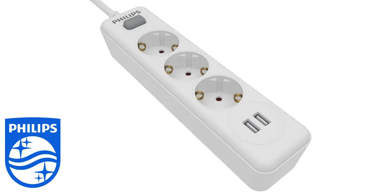 Regleta Philips SPN3032WA/10 de 3 tomas y 2x USB