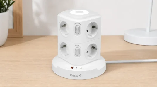 Regleta torre Garza 11 en 1 con 8 enchufes Schuko, 2 USB-C y 1 USB-A, carga rápida y luz nocturna regulable