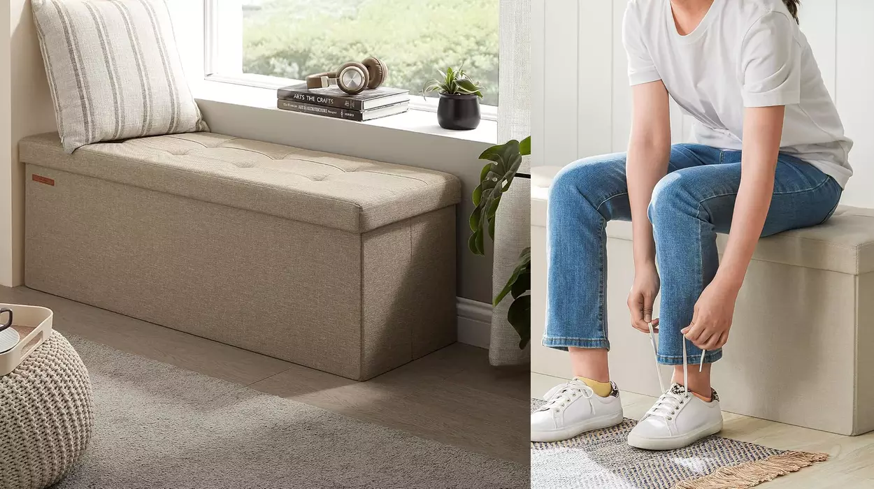 Baúl puff Songmics Mazie con almacenamiento amplio y montaje sencillo