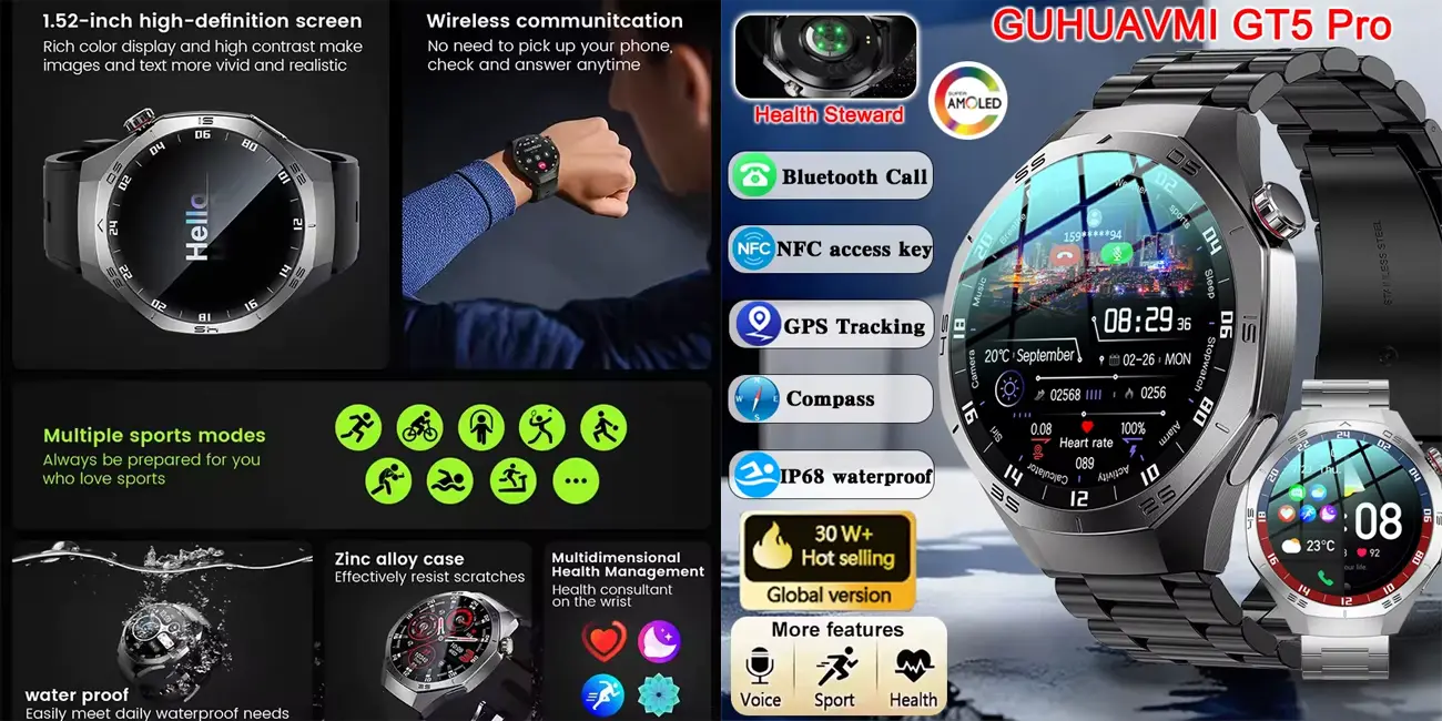 Smartwatch GUHUAVMI GT5 Pro de 1,52"