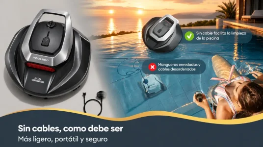 Robot limpiafondos Pooleco inalámbrico con diseño biónico para piscina