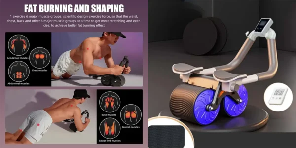 Rodillo doble de entrenamiento abdominales y core con pantalla LCD