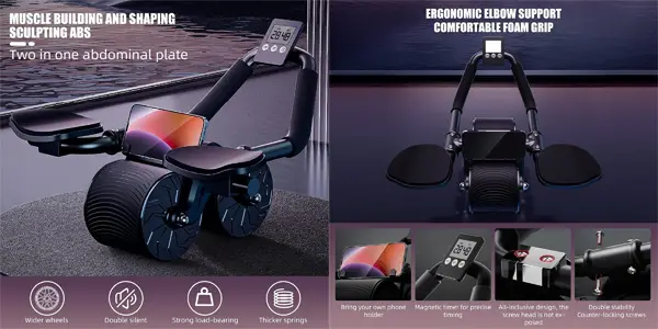 Rodillo doble de entrenamiento abdominales y core con pantalla LCD
