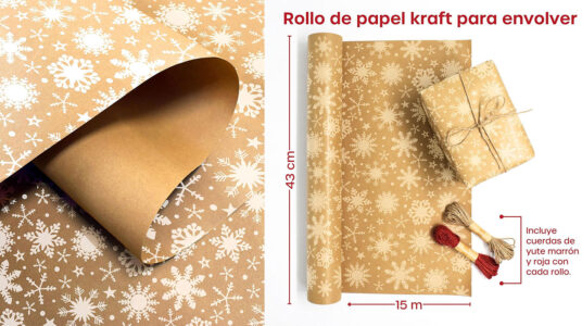 Chollo Rollo de papel de regalo kraft de Navidad 