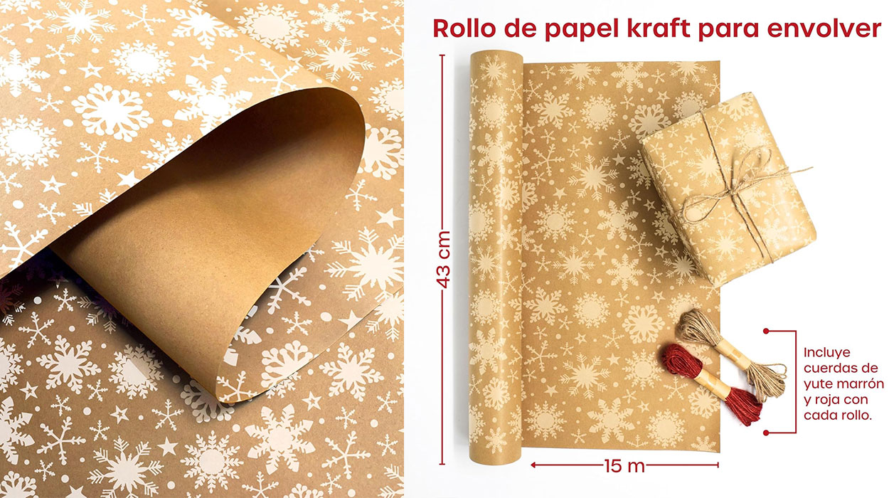 Chollo Rollo de papel de regalo Kraft de Navidad 