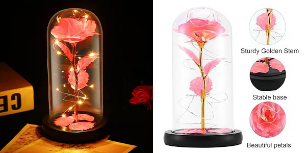 Rosa eterna con luz LED en cúpula