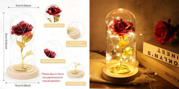 Rosa eterna con luz LED en cúpula