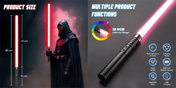Sable de luz de Star Wars con efectos de luz y sonido