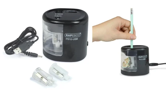 sacapuntas eléctrico automático Rapesco 1449 con carga USB