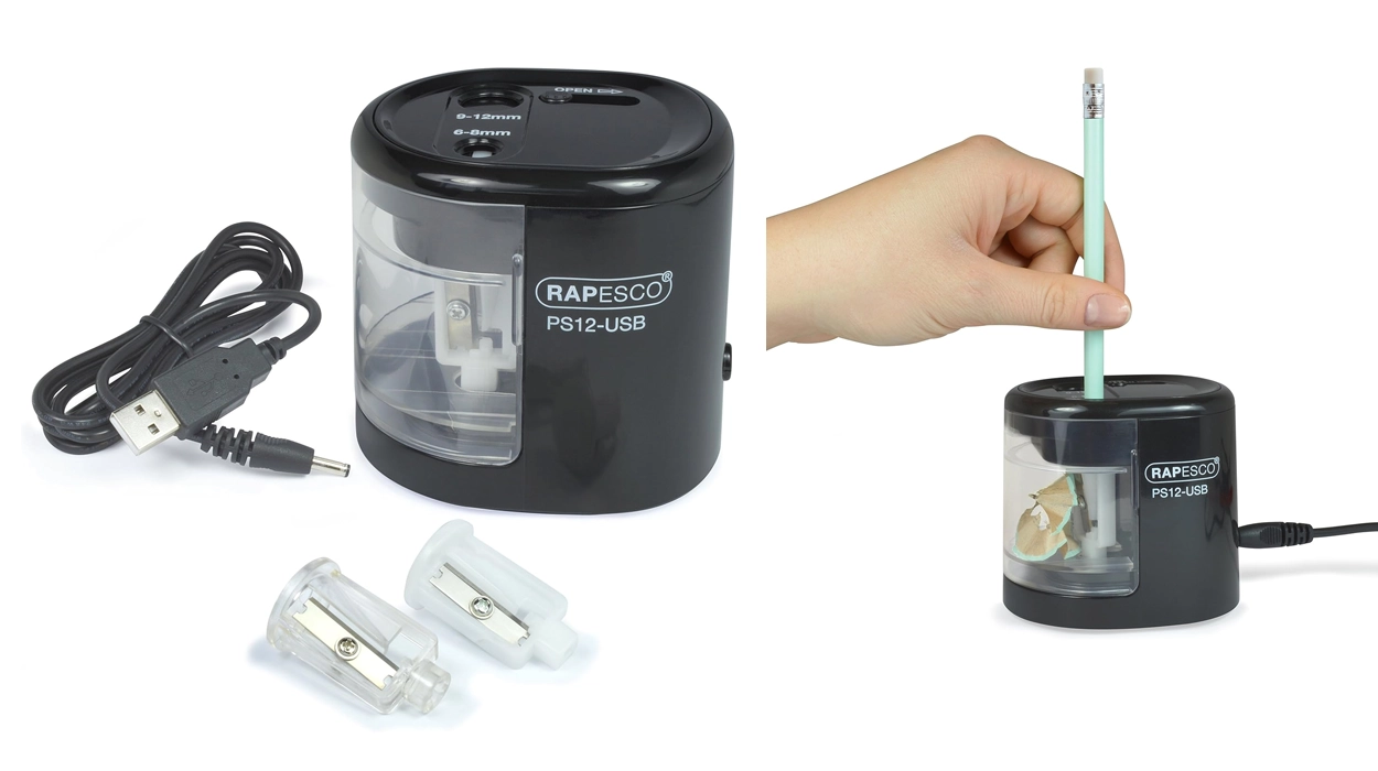 sacapuntas eléctrico automático Rapesco 1449 con carga USB