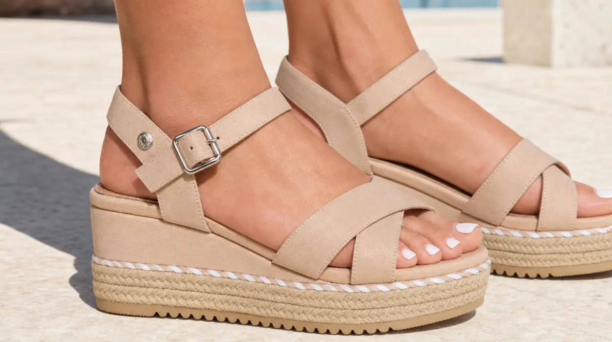 Sandalias Refresh con cuña de 7 cm y suela antideslizante para mujer