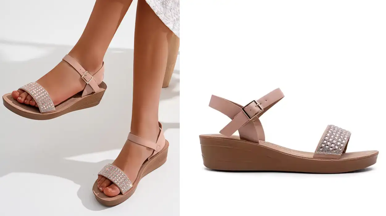sandalias de cuña con detalles brillantes y hebilla baratas
