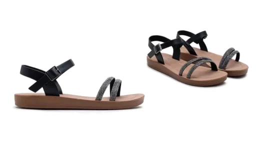 sandalias planas con hebilla y detalles brillantes para mujer baratas