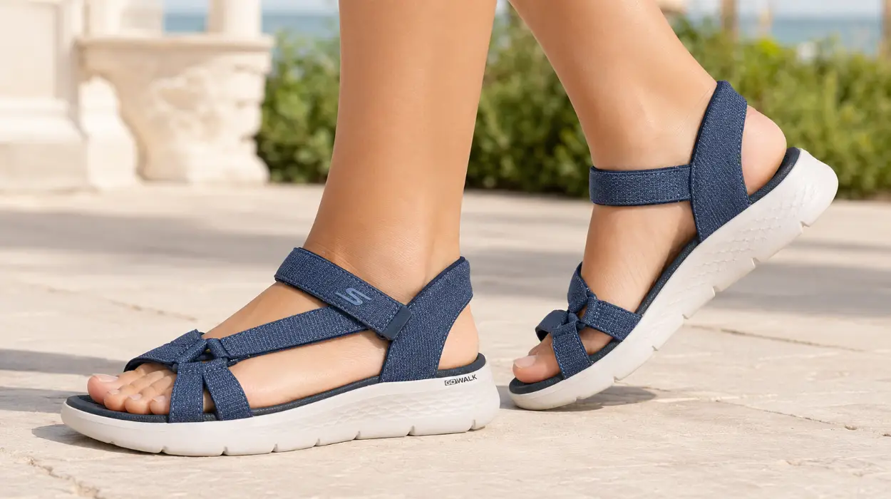 Sandalias Skechers Slip-ins Go Walk Flex Sandal Illuminate para mujer en color navy