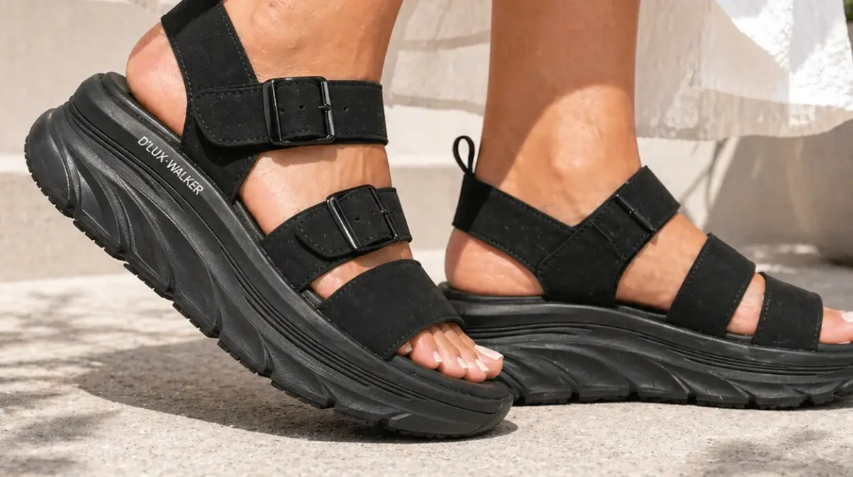 Buen descuento en estas sandalias Skechers D'Lux Walker para caminar kilómetros sin enterarte este verano