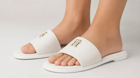 Sandalias planas de cuero Tommy Hilfiger con logotipo para mujer