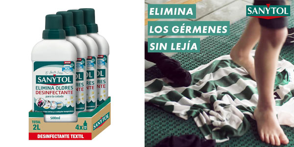 ▷ Chollo Pack x4 Desinfectante Sanytol Textil para la colada de 500 ml por  sólo 6,37€ con cupón descuento ¡Sólo 1,59€ cada uno!