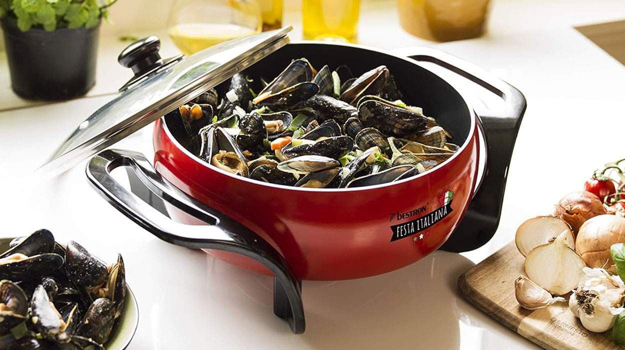 Sartén eléctrica multifunción Bestron Festa Italiana con tapa de cristal barata