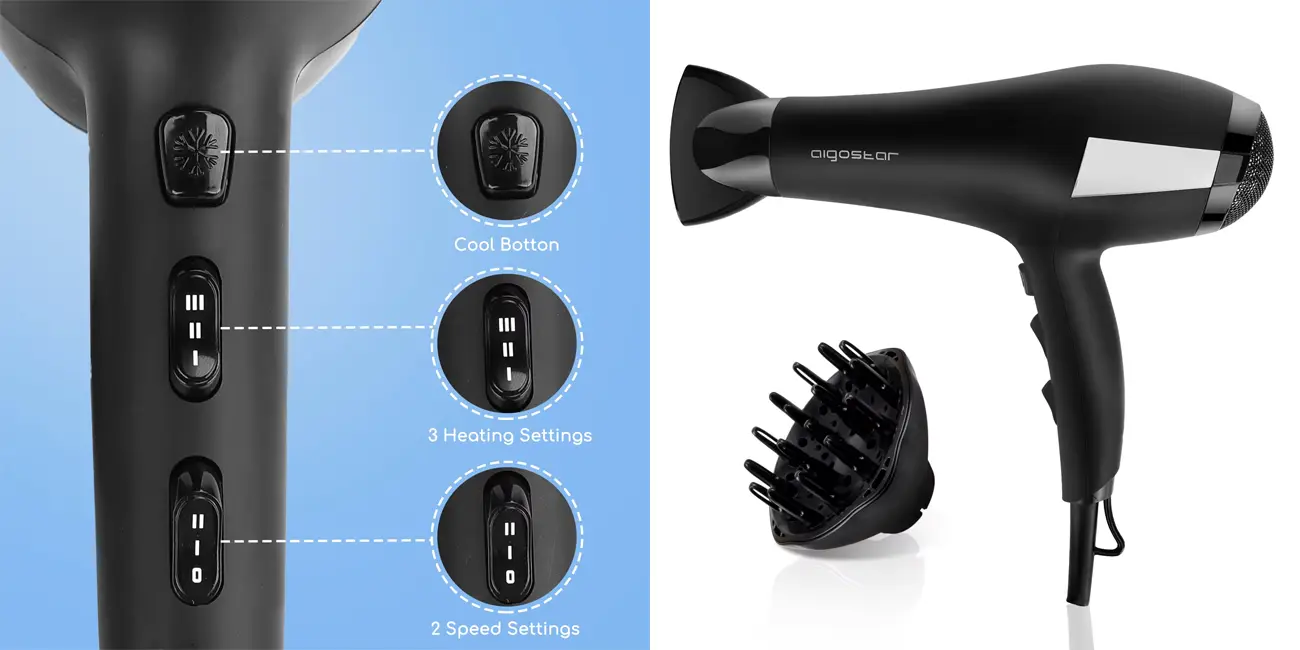 Secador de pelo iónico AIGOSTAR con difusor