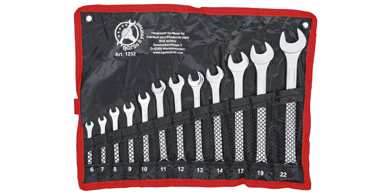 Set x12 llaves fijas combinadas BGS con funda enrollable