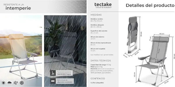 Conjunto de 4 sillas de jardín TecTake