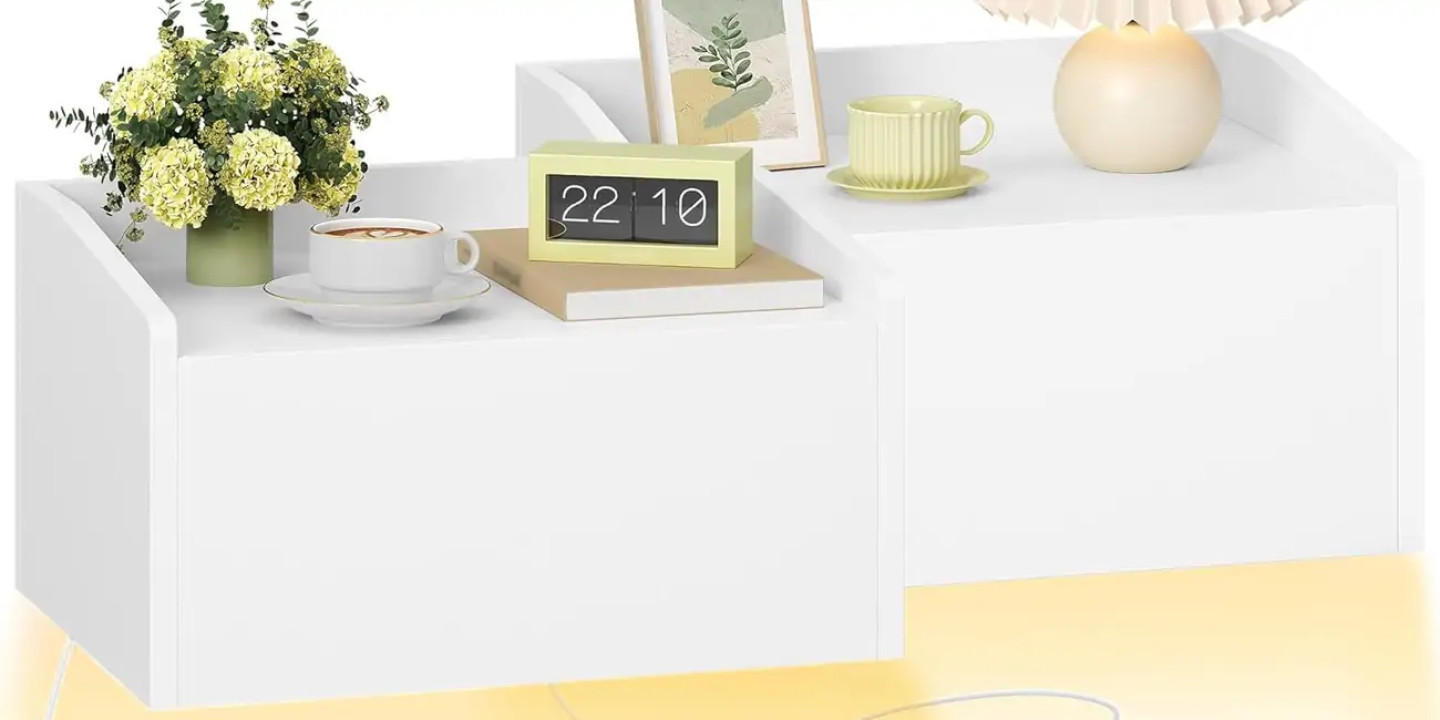 Set de 2 Mesitas de noche flotantes Hzuaneri con luz LED y cajón de 30 x 40 x 22,5 cm