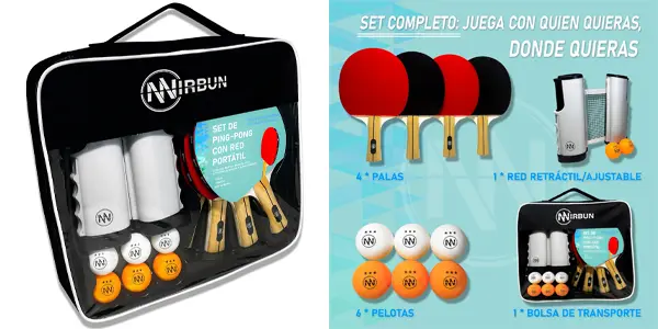Set de ping pong NIRBUN con palas, red extensible y pelotas