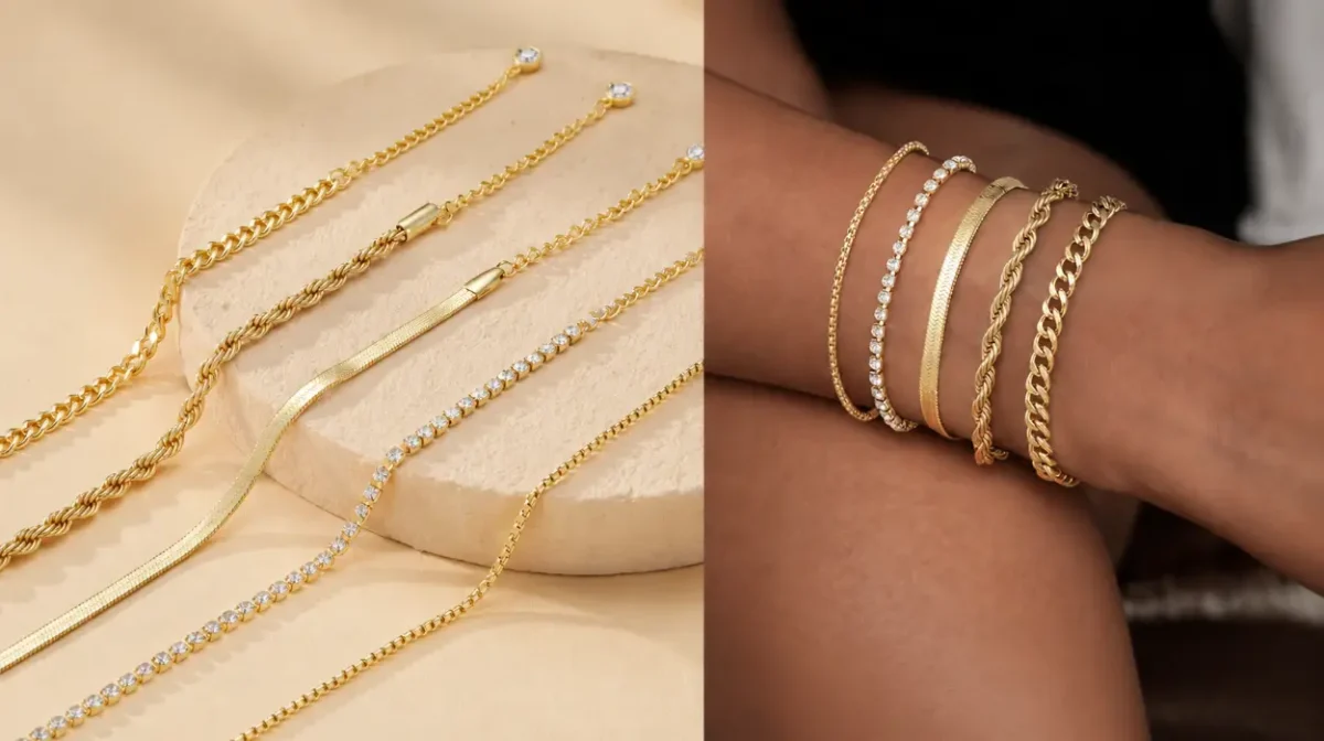Juego de 5 pulseras Emibele bañadas en oro 14K, ajustables y apilables para mujer
