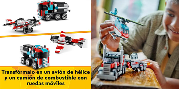 Set LEGO Creator 3 en 1 Camión Plataforma con Helicóptero barato