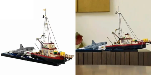 Set Tiburón con barco pesquero Orca estilo LEGO