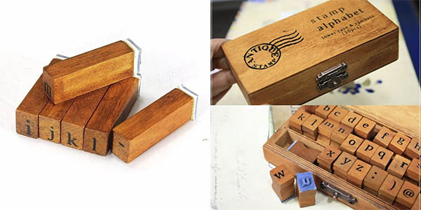 Set de sellos de madera con alfabeto