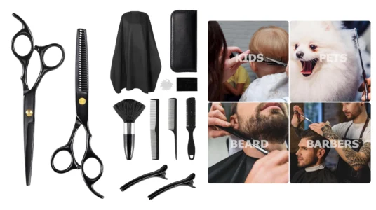 set profesional de tijeras de peluquería con accesorios