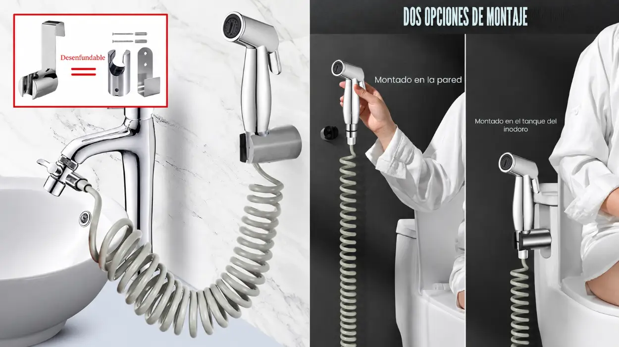Set pulverizador de bidé con desviador de grifo M22/M24 y manguera extensible