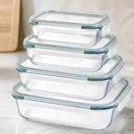 Set de 4 recipientes rectangulares de borosilicato para horno y microondas, de 200 a 1000 ml