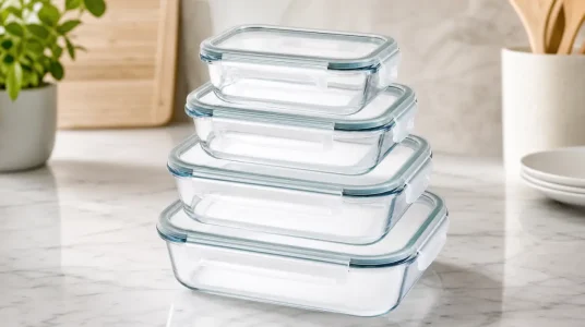 Set de 4 recipientes rectangulares de borosilicato para horno y microondas, de 200 a 1000 ml
