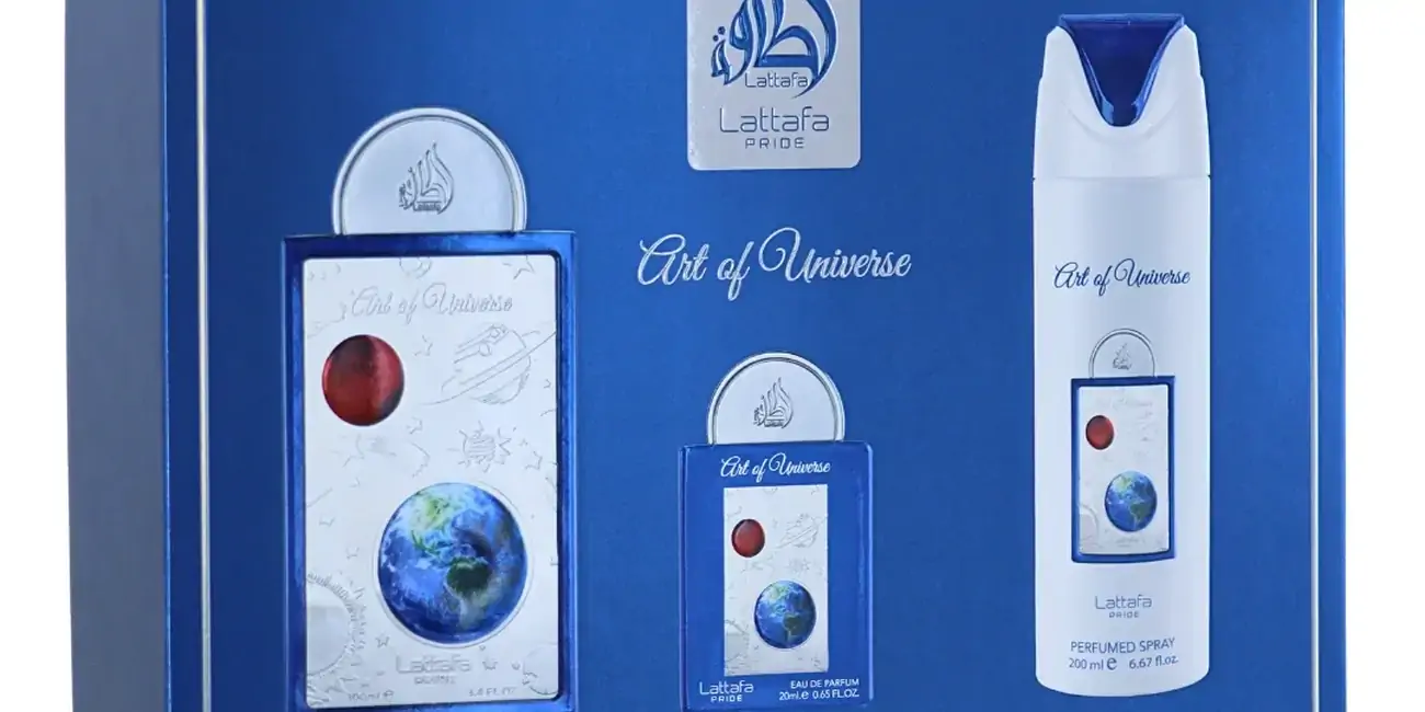 Set Regalo fragancia Lattafa Pride Art of Universe con desodorante y miniatura