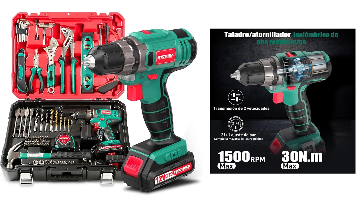 set-taladro-atornillador-12v-hychika-y-maletin-de-herramientas-de-104-piezas