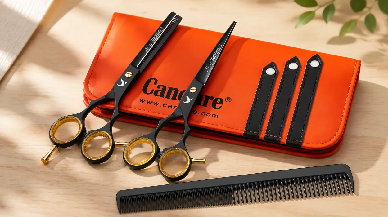 Set de tijeras de peluquería profesional Candure 5.5" para cortar y entresacar
