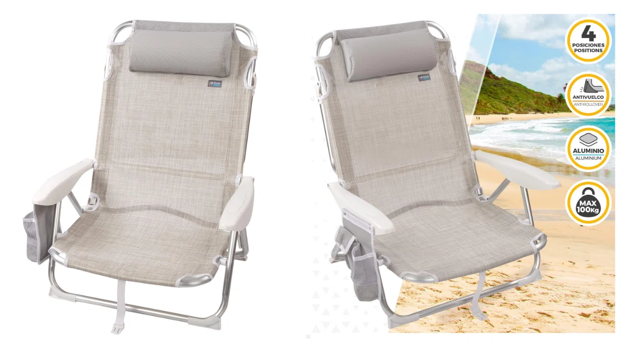 silla de playa Aktive plegable y reclinable con cojín