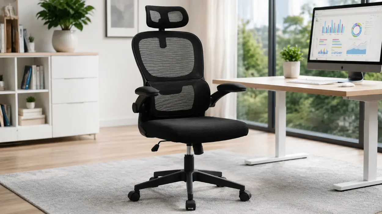 Silla de oficina ergonómica con malla transpirable y reposacabezas ajustable