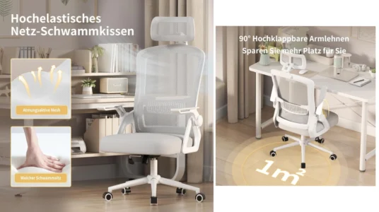 silla de oficina ergonómica con respaldo de malla, reposacabezas y soporte lumbar