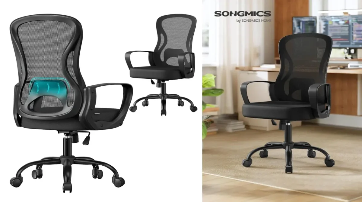 Silla de oficina ergonómica Songmics con respaldo de malla, soporte lumbar y reposabrazos