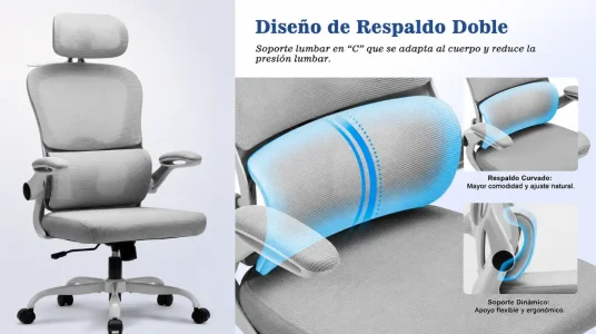 Silla de oficina ergonómica Magic Life con soporte lumbar ajustable y reposabrazos plegables