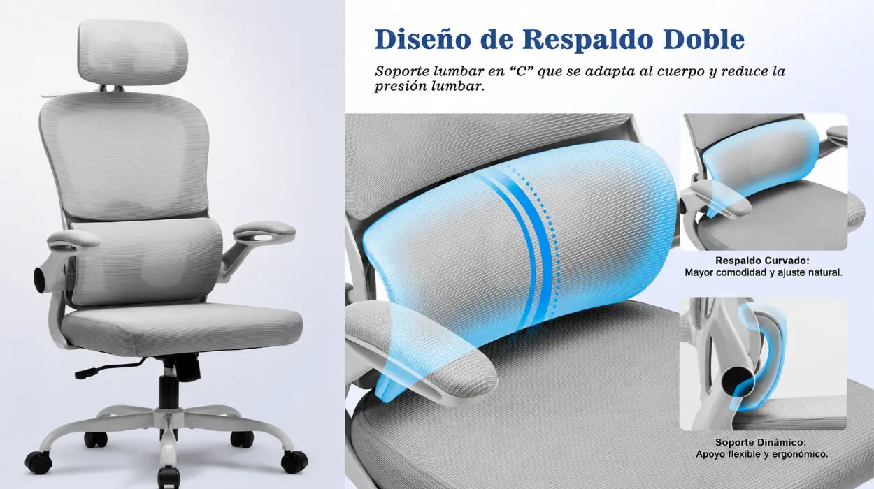 Silla de oficina ergonómica Magic Life con soporte lumbar ajustable y reposabrazos plegables