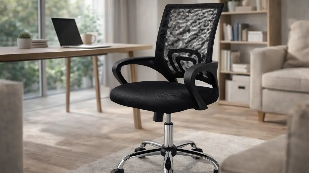 Silla de oficina giratoria con respaldo de malla y soporte lumbar